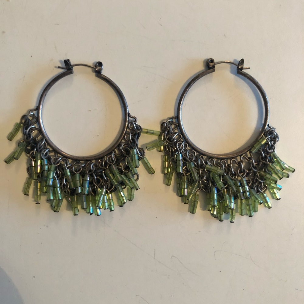 Hoop earrings with green beads